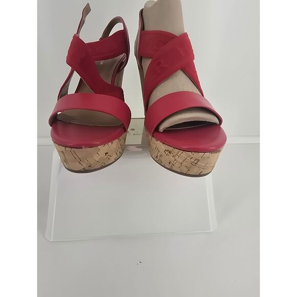 Tommy Hilfiger Red Wedge Sandals Size 8M Cork Platform Slingback - Picture 5 of 8